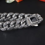 Retro 10 Inches Rose Line Man Bracelet Men Black Onyx Inset Stainless Steel Men's Bracelets Curb Chain Mannen Armband