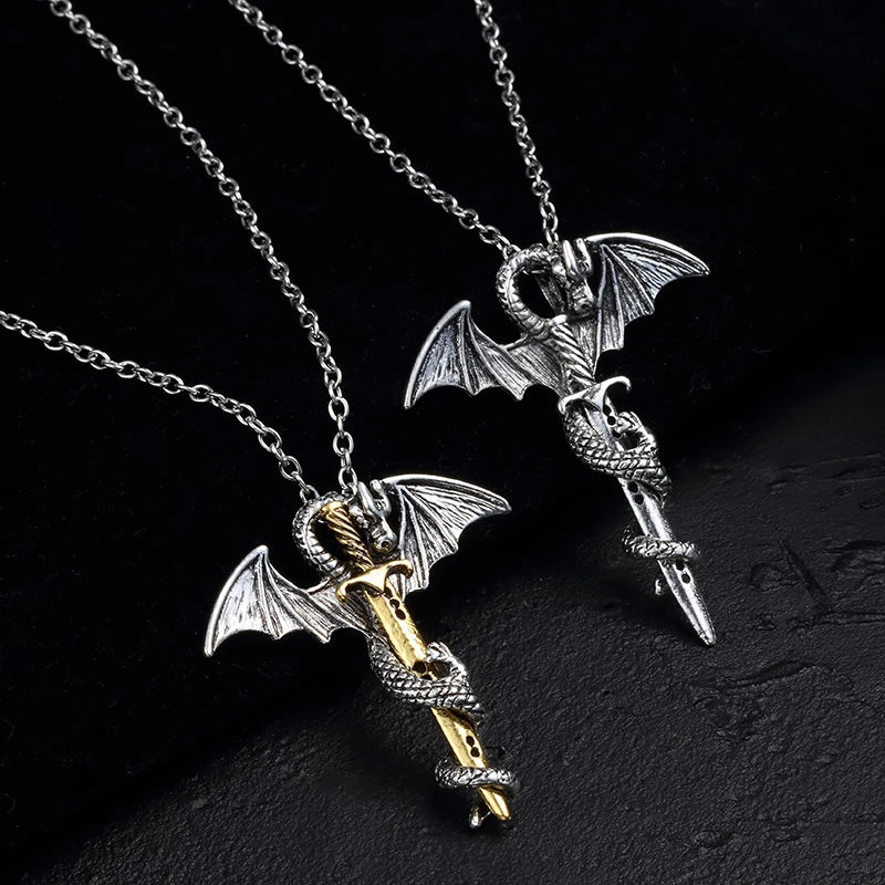 Dragon Cross Pendant Necklace — Vintage