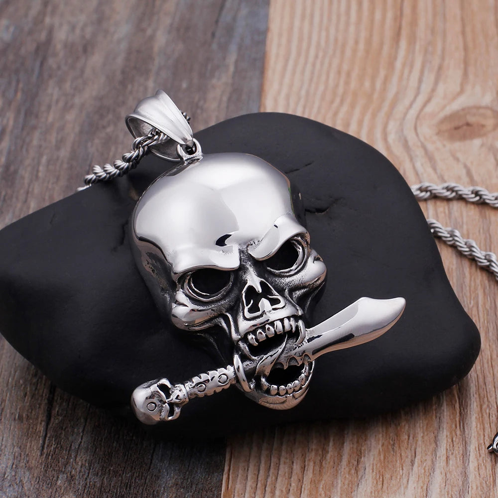 Rocker Skull Head Pendant Necklace For Men Jewelry Accessory Stainless Steel Best Friends Ghost Necklaces & Pendants