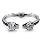 Wolf Skull Head Open Bangles for Men Stainless Steel Mens Bracelets Jewellery Friendship Leather Cuff Bracelets For Man