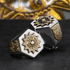 Devil Eyes Hexagon Masonic Ring — Silver-Tone