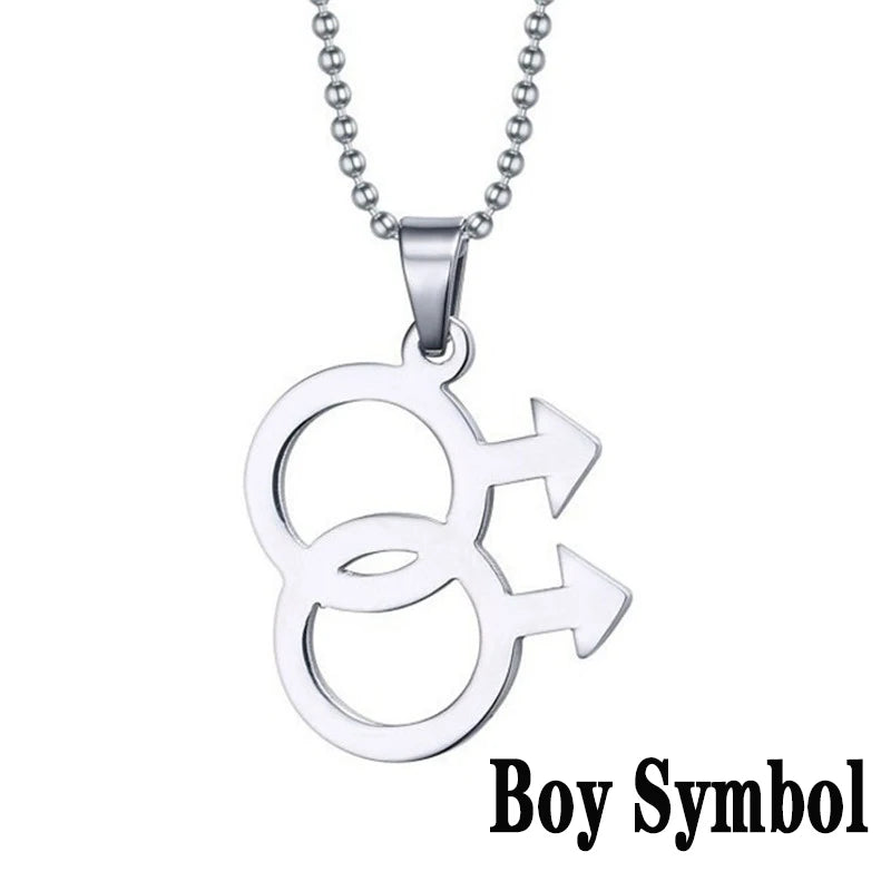 2024 Fashion LGBT Gay Pride Rainbow Girl Boy Symbol Necklaces Pendant Stainless Steel Necklace Men Jewelry