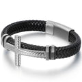 Braided Leather Wrap Bracelet For Man Gold Color Stainless Steel Christian Cross Bracelets & Bangles Men's Religious