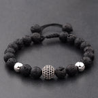 Black CZ Pave Ball Beaded Bracelet for Men — Adjustable Weave