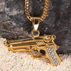 Iced Out Desert Eagle Pistol Pendant Necklace — Stainless Steel