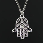 New Fashion Fatima Hand Hamsa Palm Protection Pendants Round Cross Chain Short Long Mens Womens Silver Color Necklace Gift