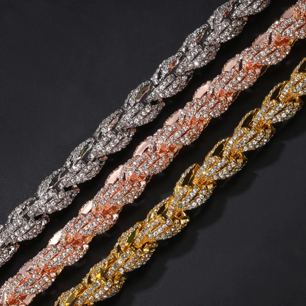 UWIN 9mm Zinc Alloy Rope Chain Necklace Iced Out Rhinestones Hip hop Necklaces Jewelry Men Women Drop Shipping