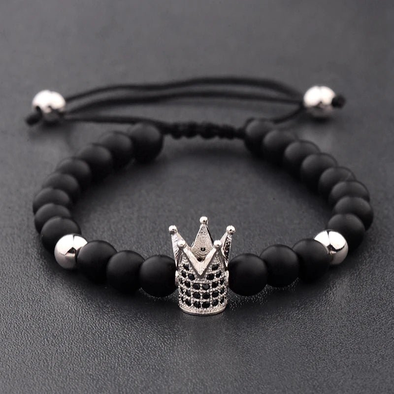 DOUVEI 6mm Pave Zircon Crown Weaving Bracelet Charm Men Black Matte Bracelets For Women Dropshipping ABL007