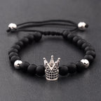 DOUVEI 6mm Pave Zircon Crown Weaving Bracelet Charm Men Black Matte Bracelets For Women Dropshipping ABL007
