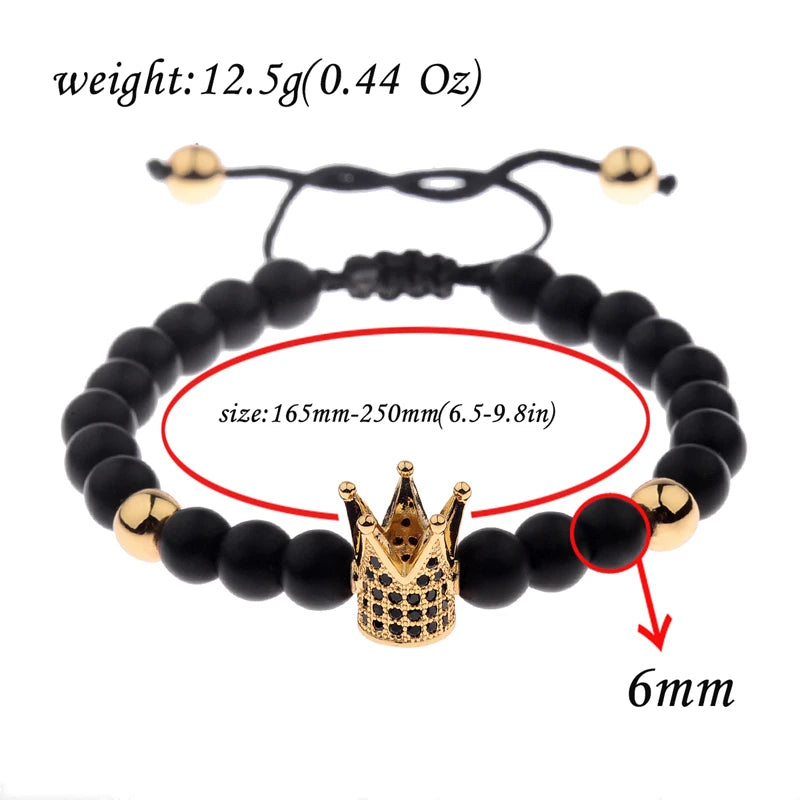 DOUVEI 6mm Pave Zircon Crown Weaving Bracelet Charm Men Black Matte Bracelets For Women Dropshipping ABL007