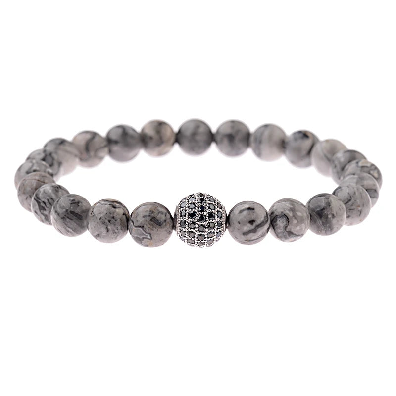 Black CZ Pave Ball Beaded Bracelet for Men — Adjustable Weave