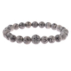 Black CZ Pave Ball Beaded Bracelet for Men — Adjustable Weave