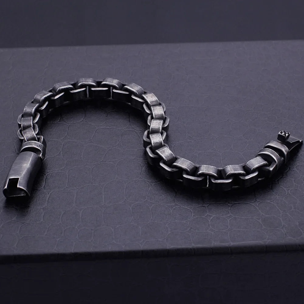 Solid Black Stainless Steel Men Bracelet Vintage Jewelry 9MM Wide Chain Link Friendship Men's Bracelets & Bangles For