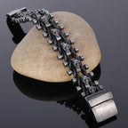 Steampunk Stainless Steel Skull Man Bracelet Hand Bands For Men Punk Rock Men's Leather Bracelets Gothic Mannen Armband