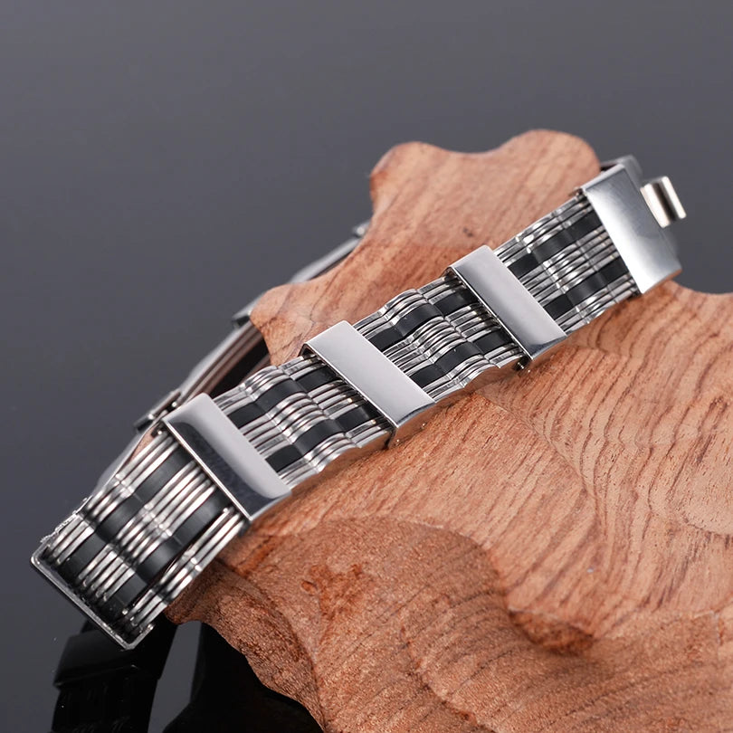 316L Stainless Steel Man Bracelet for Men Men's Silicone Bracelets & Bangles Fashion On Hand Chain Jewellery Adjustable