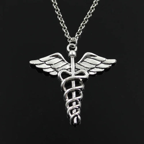 Caduceus Cross Silver Necklace
