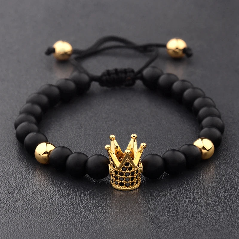 DOUVEI 6mm Pave Zircon Crown Weaving Bracelet Charm Men Black Matte Bracelets For Women Dropshipping ABL007