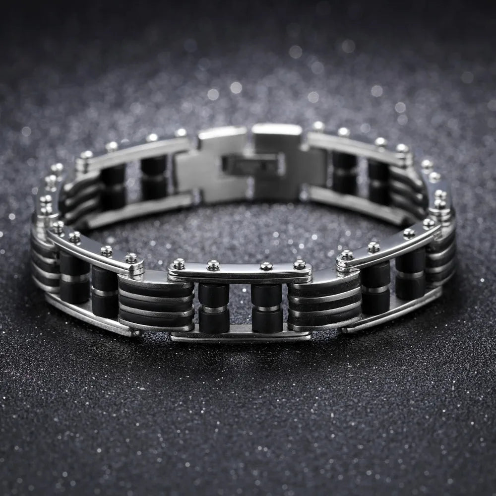 Cool 13MM Width Black Silicone Chain Man Bracelet Homme High Quality Stainless Steel Male On Hand Wrist Jewelry Items