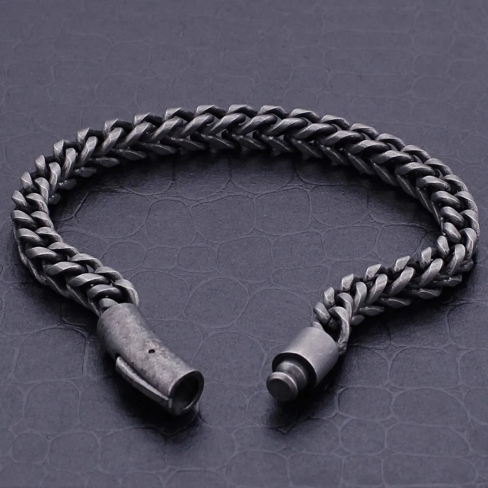 6MM Thick Link Chain Bracelet Men Cool Black Stainless Steel Friendship Men's Bracelets For Man Vintage On Hand Wrist
