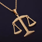 Balance Libra Scale Pendant Bling Rhinestone Crystal Men Hip Hop Necklace Punk Jewelry Street Rock