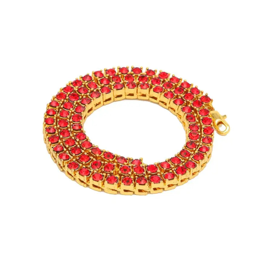 THE BLING KING  1 Row Tennis Chains Necklace For Men Iced Blue/Red/Black Colored Rhinestones Link Choker Hiphop Jewelry