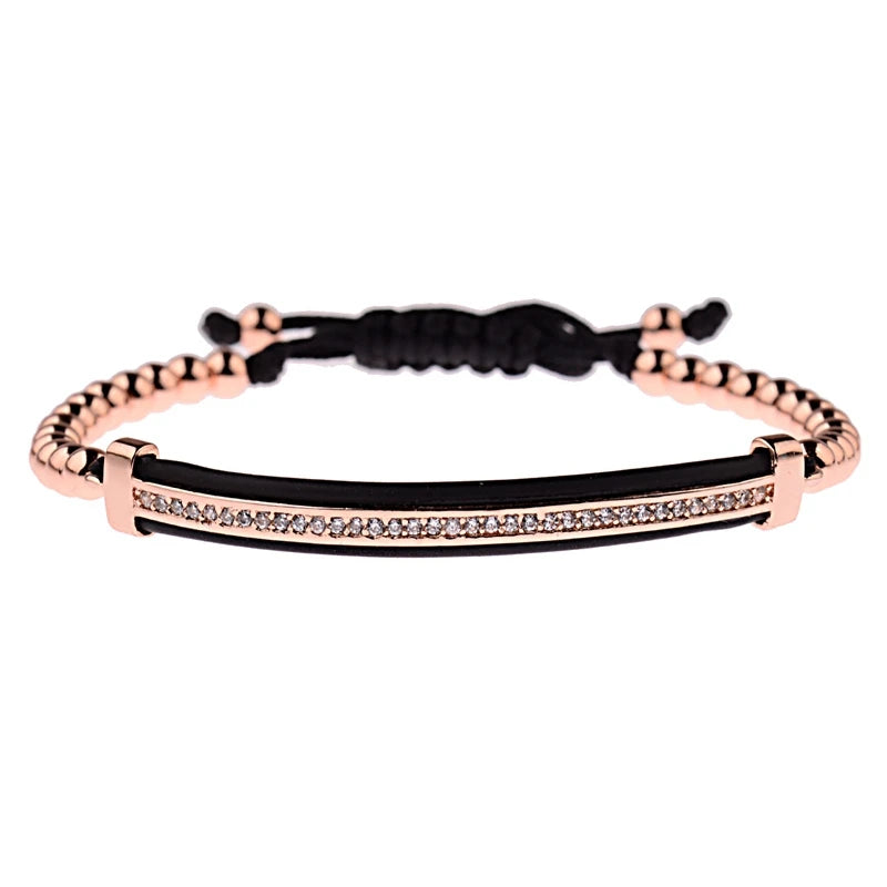 2020 Classic Luxury CZ Black Zircon Long Tubes&4MM Copper Beads Macrame Men Bracelets&Bangles For Women Jewelry Bileklik