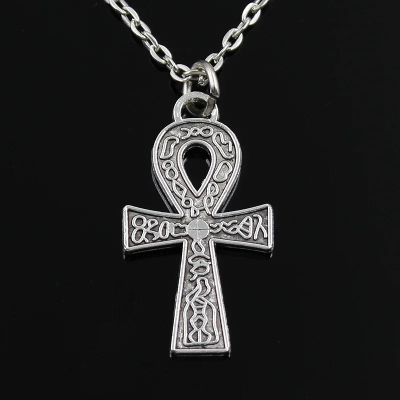New Fashion Egyptian Ankh Life Symbol Pendants Round Cross Chain Short Long Mens Womens Silver Color Necklace Jewelry