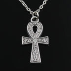 New Fashion Egyptian Ankh Life Symbol Pendants Round Cross Chain Short Long Mens Womens Silver Color Necklace Jewelry