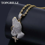 Iced Out Praying Hands Cross Pendant — Gold