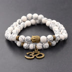 Buddha Head Beaded Bracelet — Black Stone Beads, Bronze-Tone