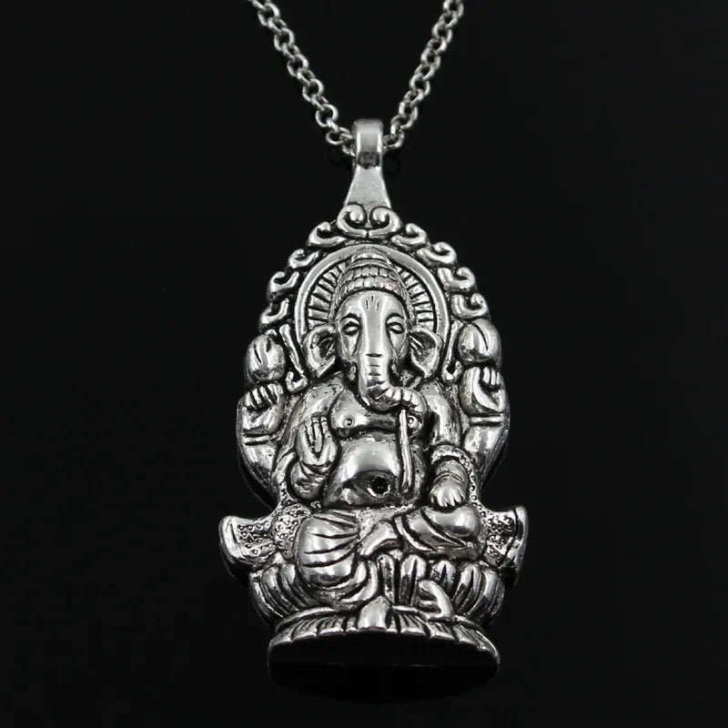 New Fashion Ganesha Buddha Elephant Pendants Round Cross Chain Short Long Mens Womens Silver Color Necklace Jewelry Gift
