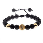 Black CZ Pave Ball Beaded Bracelet for Men — Adjustable Weave