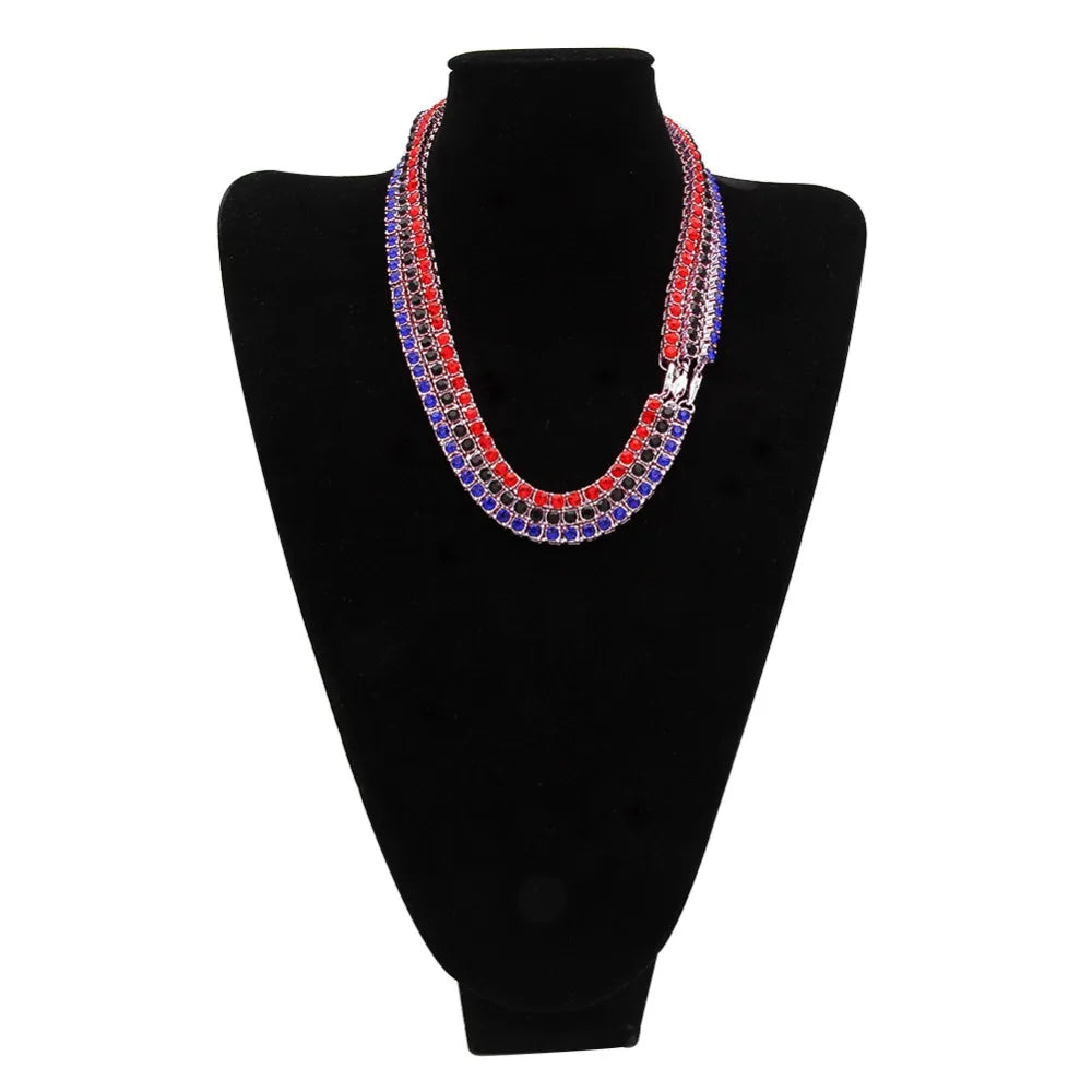 THE BLING KING  1 Row Tennis Chains Necklace For Men Iced Blue/Red/Black Colored Rhinestones Link Choker Hiphop Jewelry