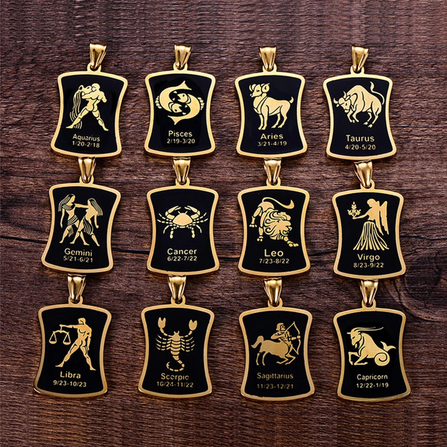Scorpio 12 Constellations Necklace Birthday Gifts Gold Color Stainless Steel Amulet Pendant Zodiac Sign Jewelry Collier