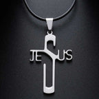 Jesus Cross Pendant Necklace — Rope Chain, Silver-Tone, 45cm