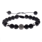 Black CZ Pave Ball Beaded Bracelet for Men — Adjustable Weave