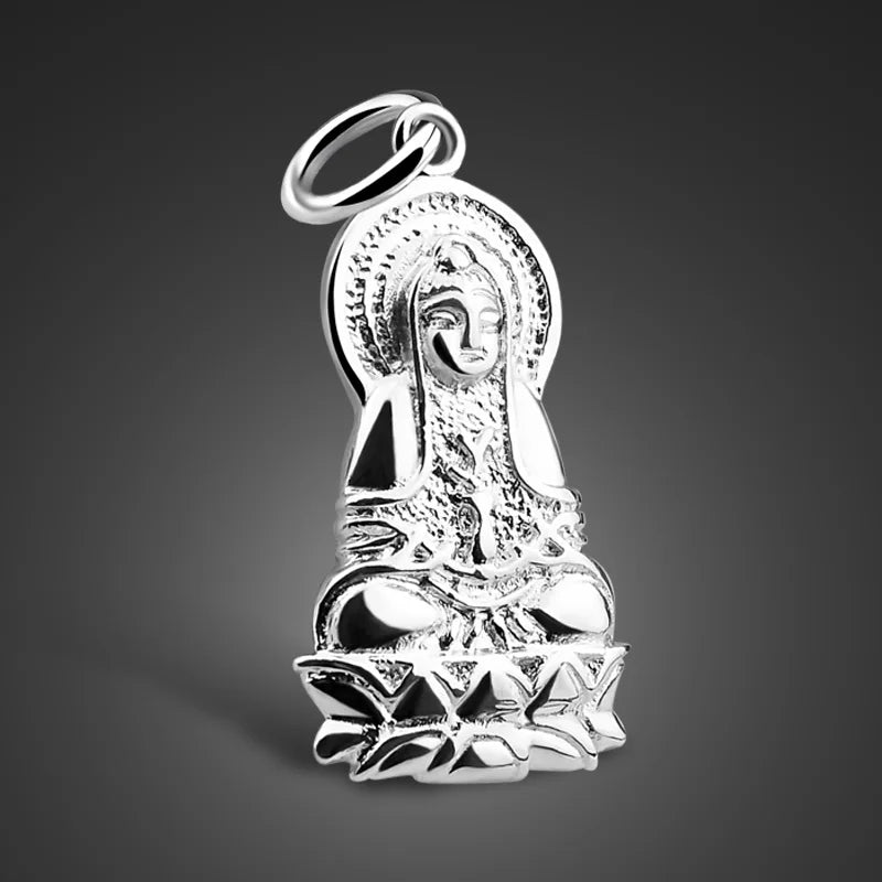 Chinese style Silver necklace Male/Female Suitable Jewelry God Buddha Pendant Classic Design Collarbone Neck Chain