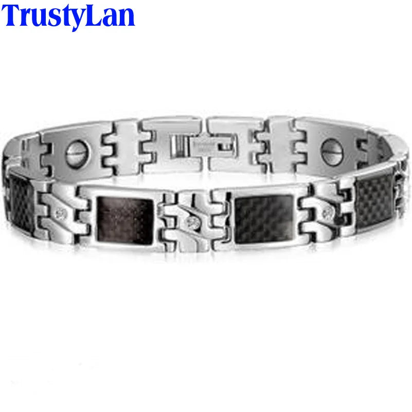 10MM Wide Chain Men's Bracelets Stainless Steel With Magnetic Hematite Stone Bracelet for Men Male Jewelry Healthy Care