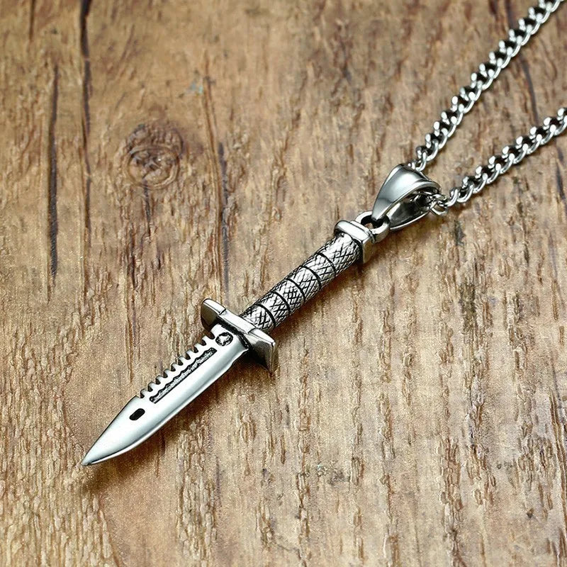 Supernatural Sword Dagger Knife Necklace Pendant for Men Stainless Steel Male Bike Jewelry