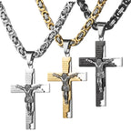 6mm Flat Byzantine Chain Necklace For Men's Neck Jewelry Stainless Steel Silver Gold Black Color Jesus Cross Pendant