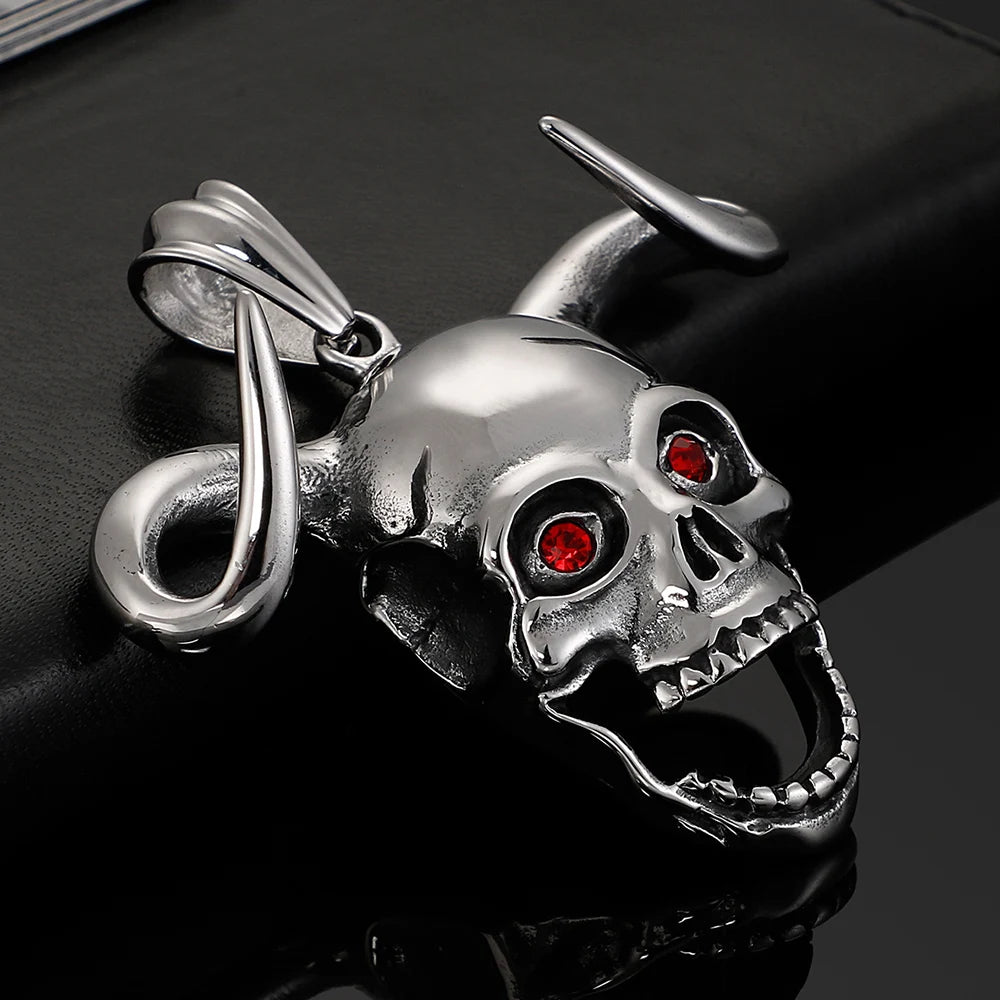 Punk Stainless Steel Animal Necklace For Men Cool Cow Horn & Skull Head Necklaces & Pendants Jewelry Making Boys'