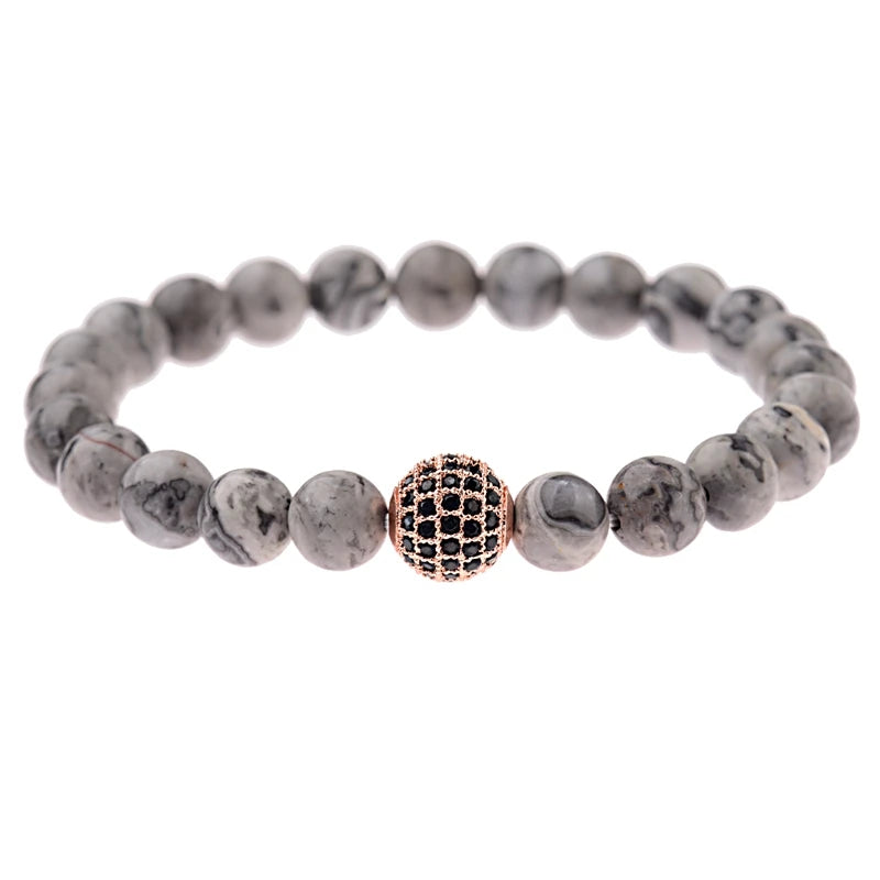 Black CZ Pave Ball Beaded Bracelet for Men — Adjustable Weave