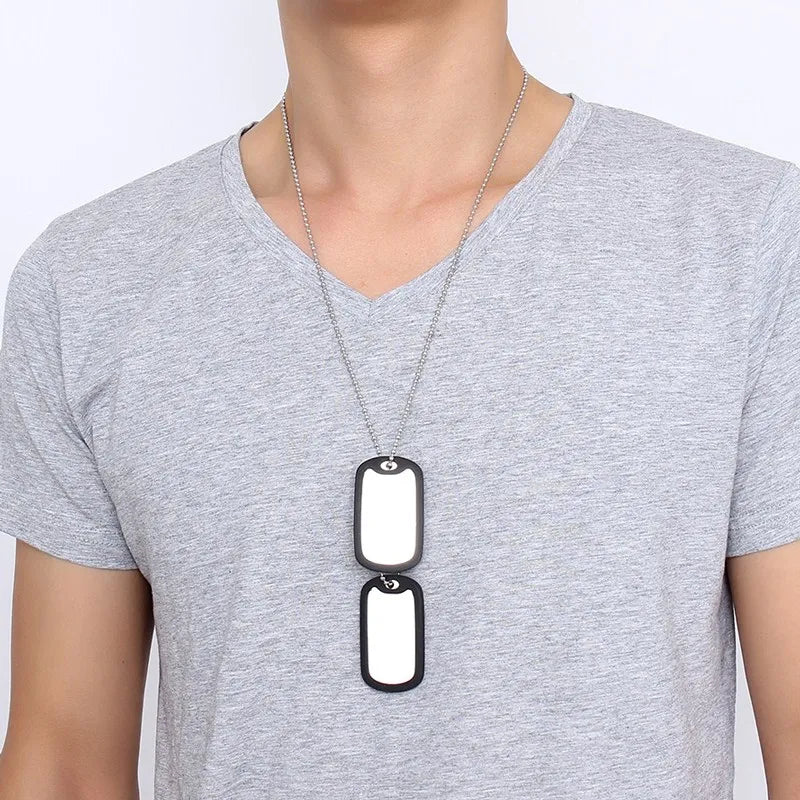 Double Dog Tag ID Pendant Necklace 24 Inch — Stainless Steel
