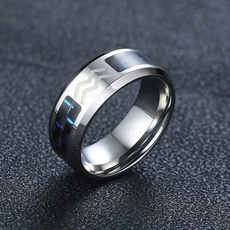 Twelve Constellations Rings for Men Women 8mm Stainless Steel Anel Male Classic Carbon Fiber 12 Horoscope Ring