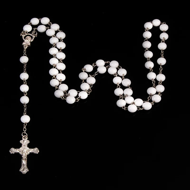 8mm fashion rosary ladies necklace high quality diy Jesus Christian cross necklace and pendant long chain jewelry