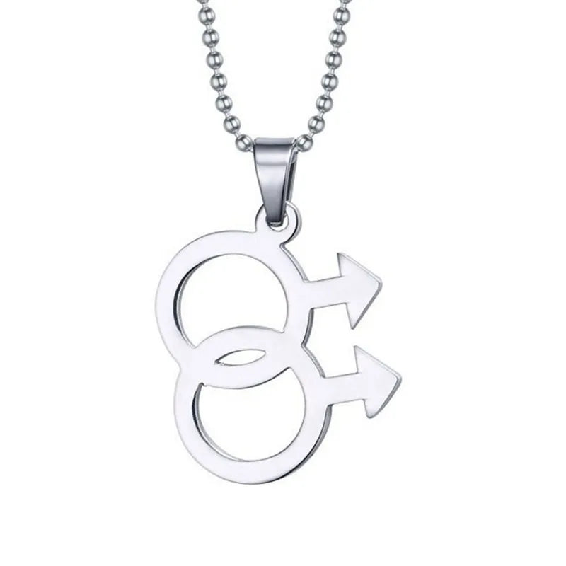 2024 Fashion LGBT Gay Pride Rainbow Girl Boy Symbol Necklaces Pendant Stainless Steel Necklace Men Jewelry