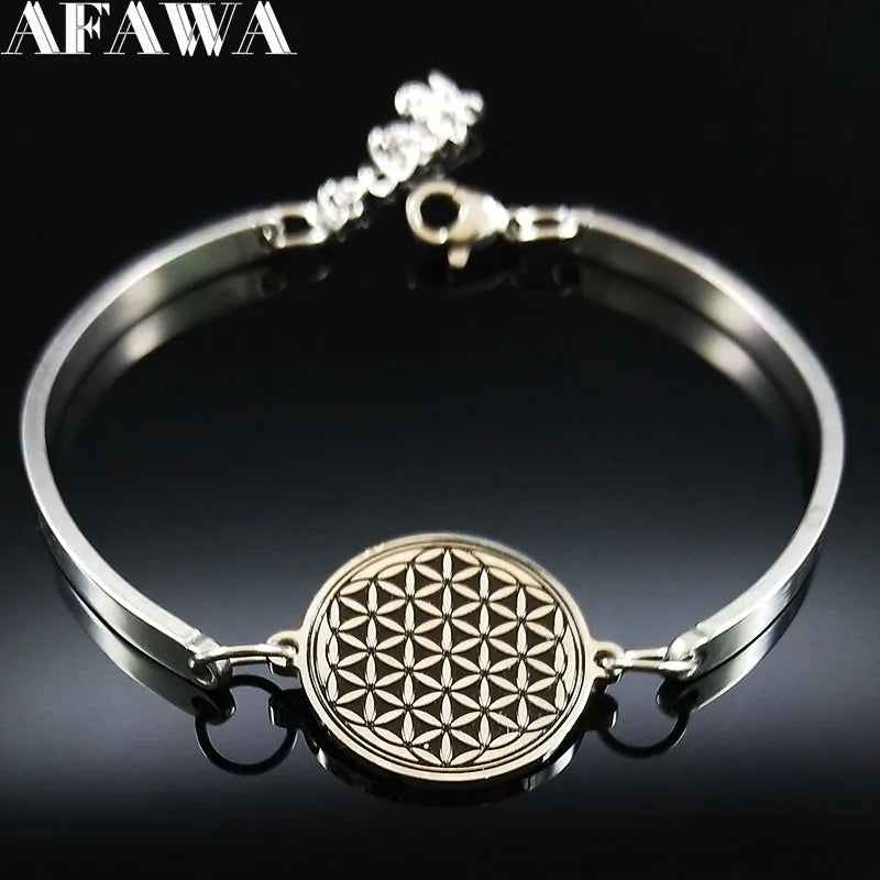Flower of Life Silver Bracelet — Stainless Steel