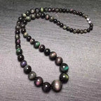 Fine Rainbow Eye Black Natural Obsidian Stone Necklace Round Bead Tower Chain Necklace for Women Men Fashion Jewelry JoursNeige