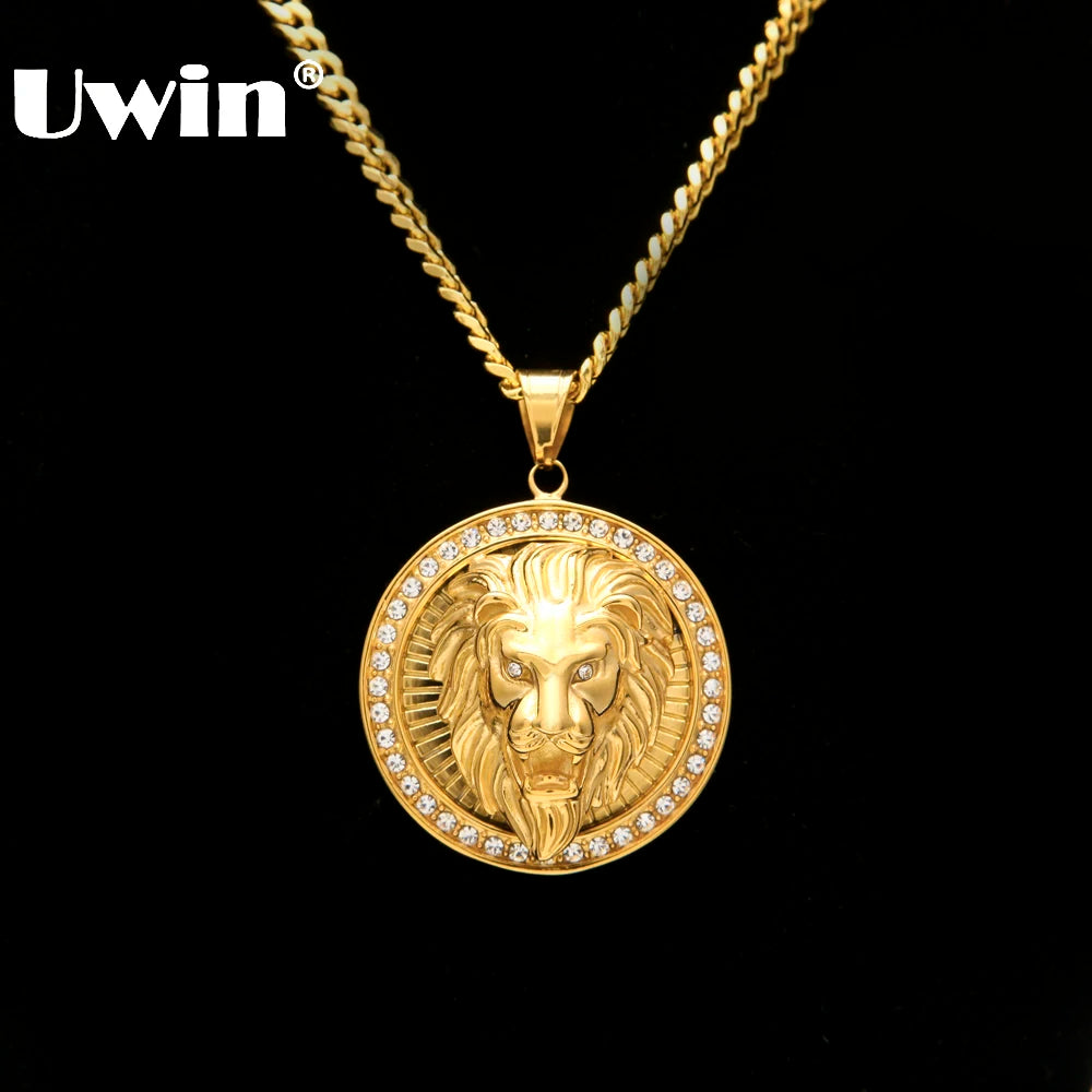 Iced Out Lion Head Pendant — Gold