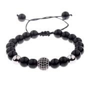 Black CZ Pave Ball Beaded Bracelet for Men — Adjustable Weave